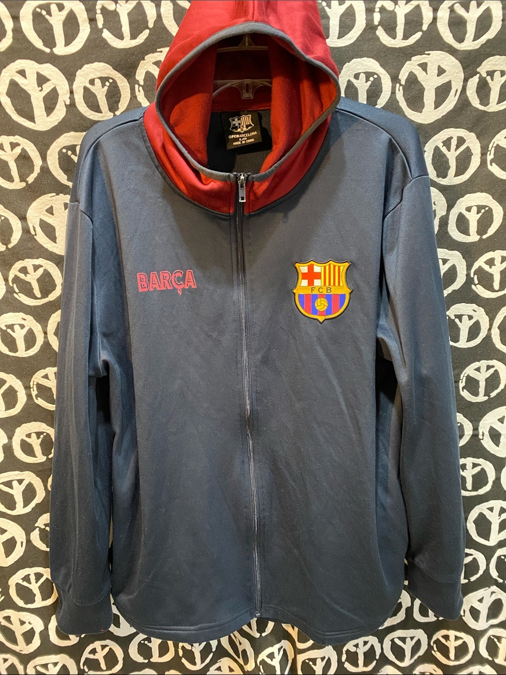 FCBARCELONA FCB POLYESTER HOODIE W/LOGOS SZ L